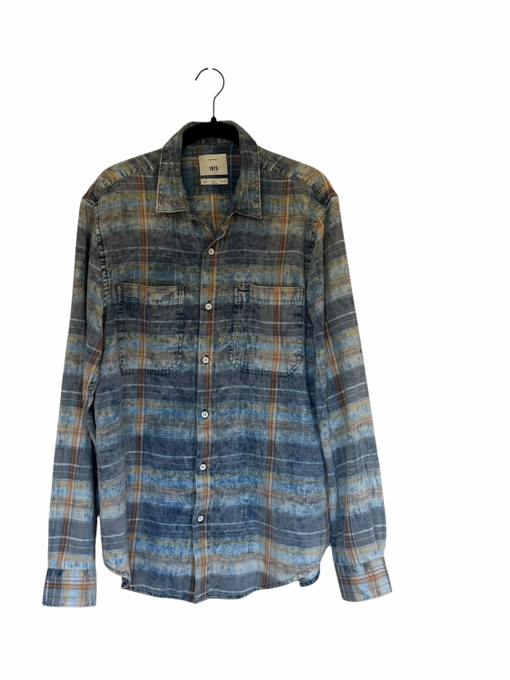 Zara Men’s L Blue and Brown Plaid Button-Down 90’s-inspired Grunge Casual Shirt